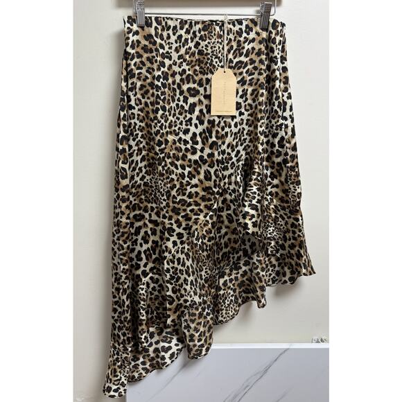 FSL Apparel Leopard Print Skirt Women’s Medium Asymmetrical Ruffle Hem Lined - Picture 1 of 9